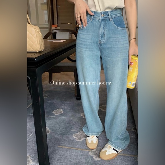 Wash Denim Blue Wide-leg Jeans - Picture 6 of 8